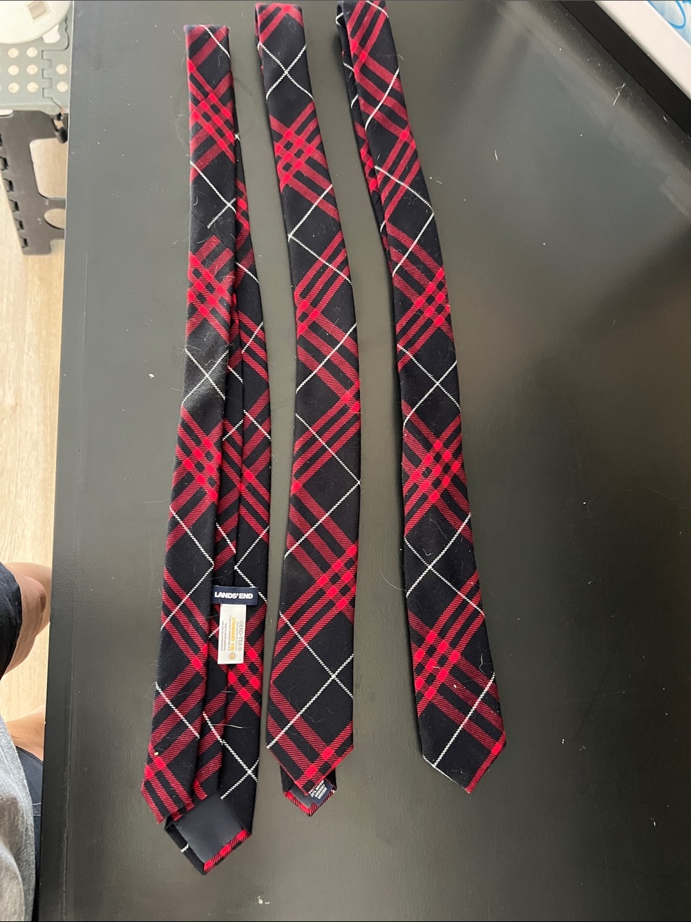 Lands' End Red and Navy Plaid Skinny Tie